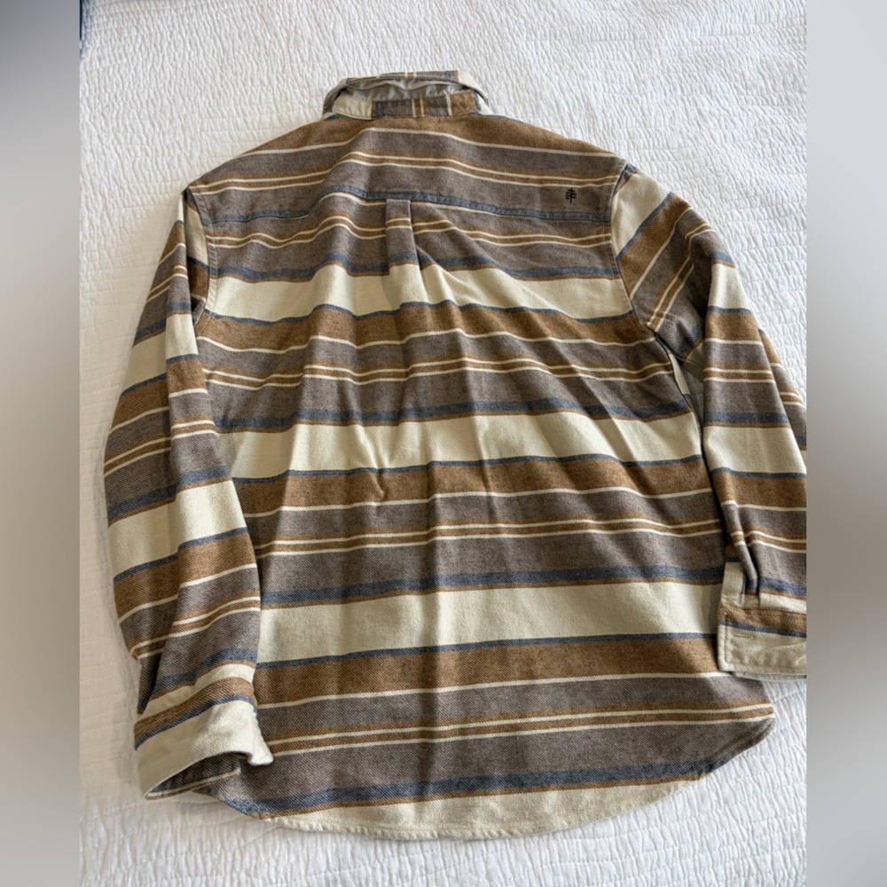 Royal Robbins Striped Shirt Jacket in Cream, Brown & Blue - Picture 5 of 6